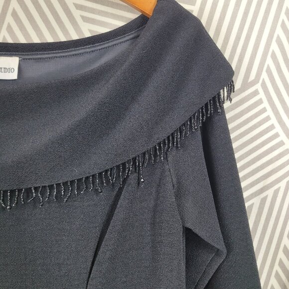 Vintage Evening Suit Dress sz 12 Dark Alt Black Maxi long Layered Beaded Fringe - Picture 3 of 7